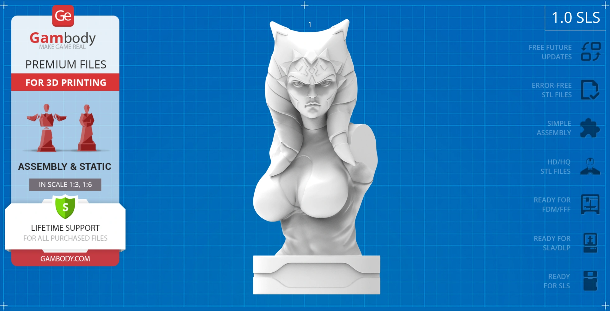 3D bust of Ahsoka Tano from Star Wars Clone Wars, designed for 3D printing.