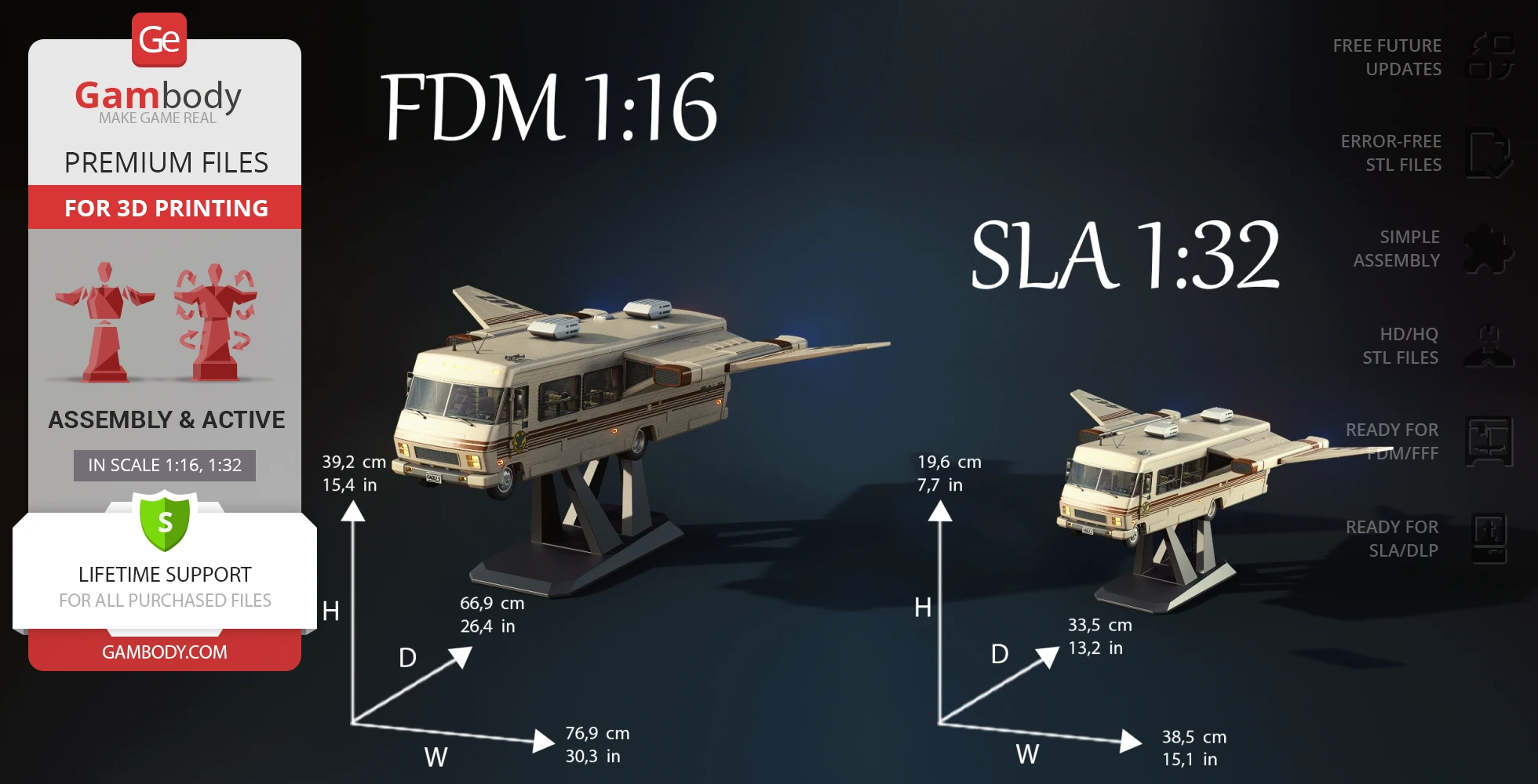 Two detailed 3D models of a sci-fi ship, Eagle 5, in FDM 1:16 and SLA 1:32 scales.