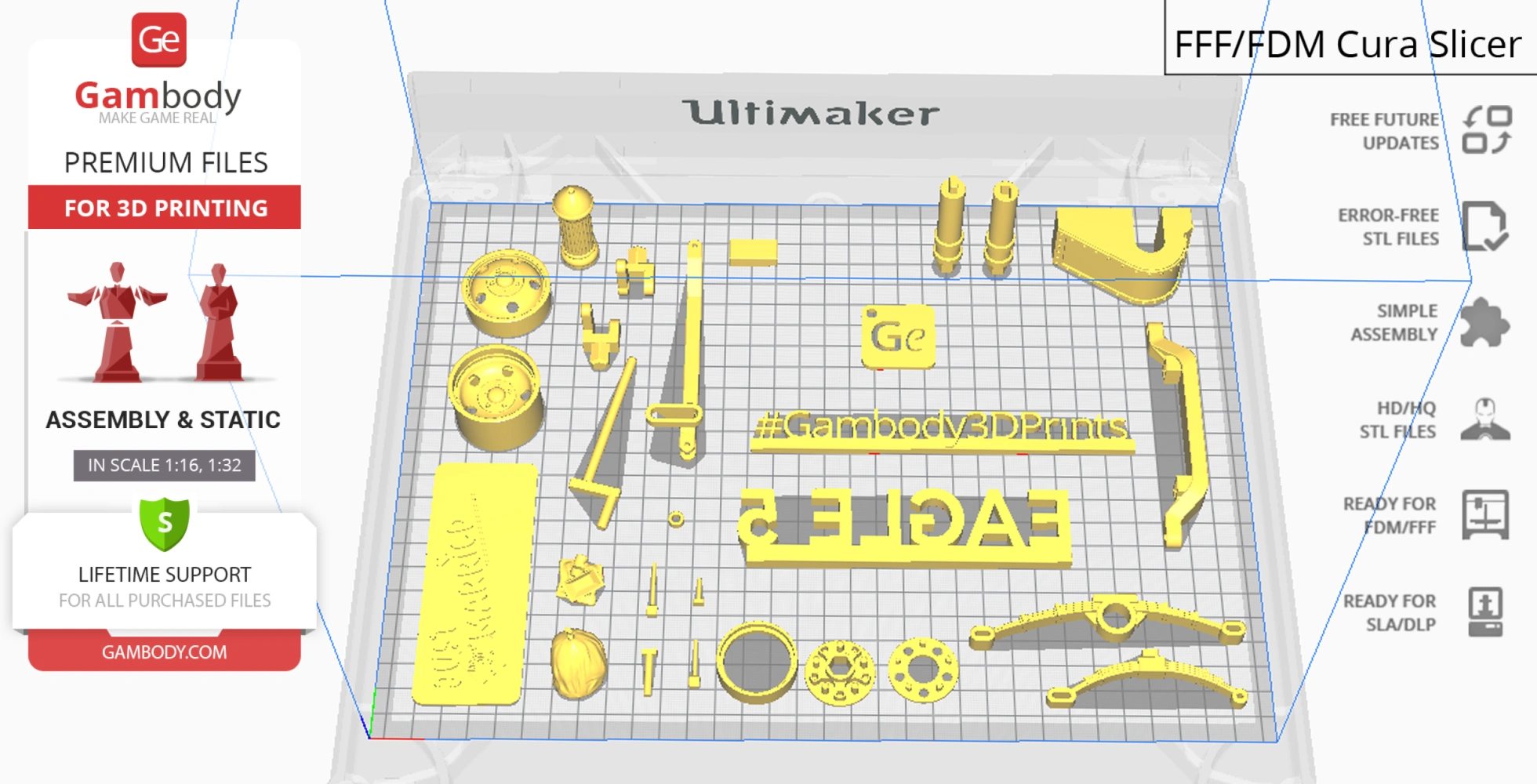 3D print layout of Eagle 5 model parts, including text and geometric shapes on a grid.