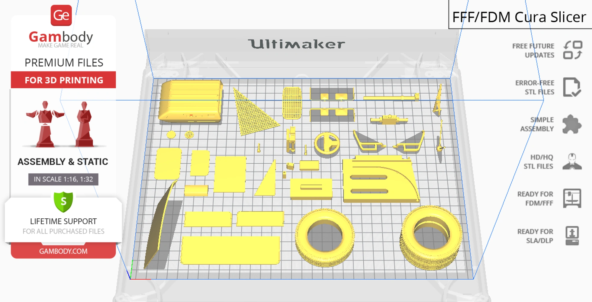 Laid-out 3D model parts for 'Eagle 5,' ready for printing in Cura with assembly instructions.
