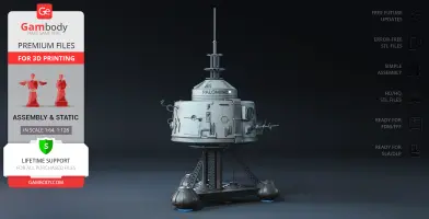 Futuristic spaceship model 'Palomino' with a cylindrical body and antennae for 3D printing.