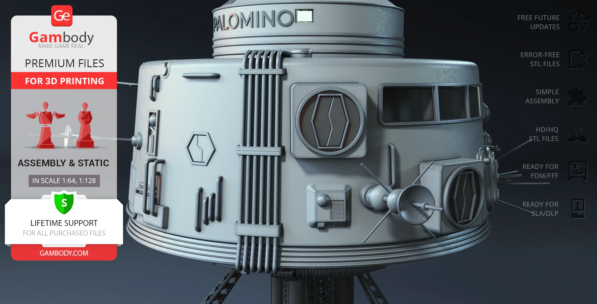 Detailed 3D model of the USS Palomino spaceship, designed for 3D printing.