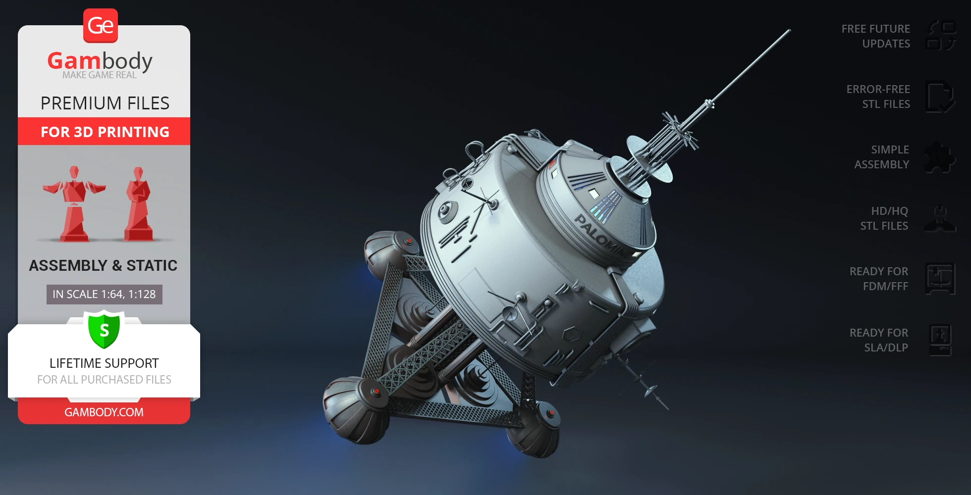 A detailed 3D model of the USS Palomino spaceship from 'The Black Hole' for 3D printing.