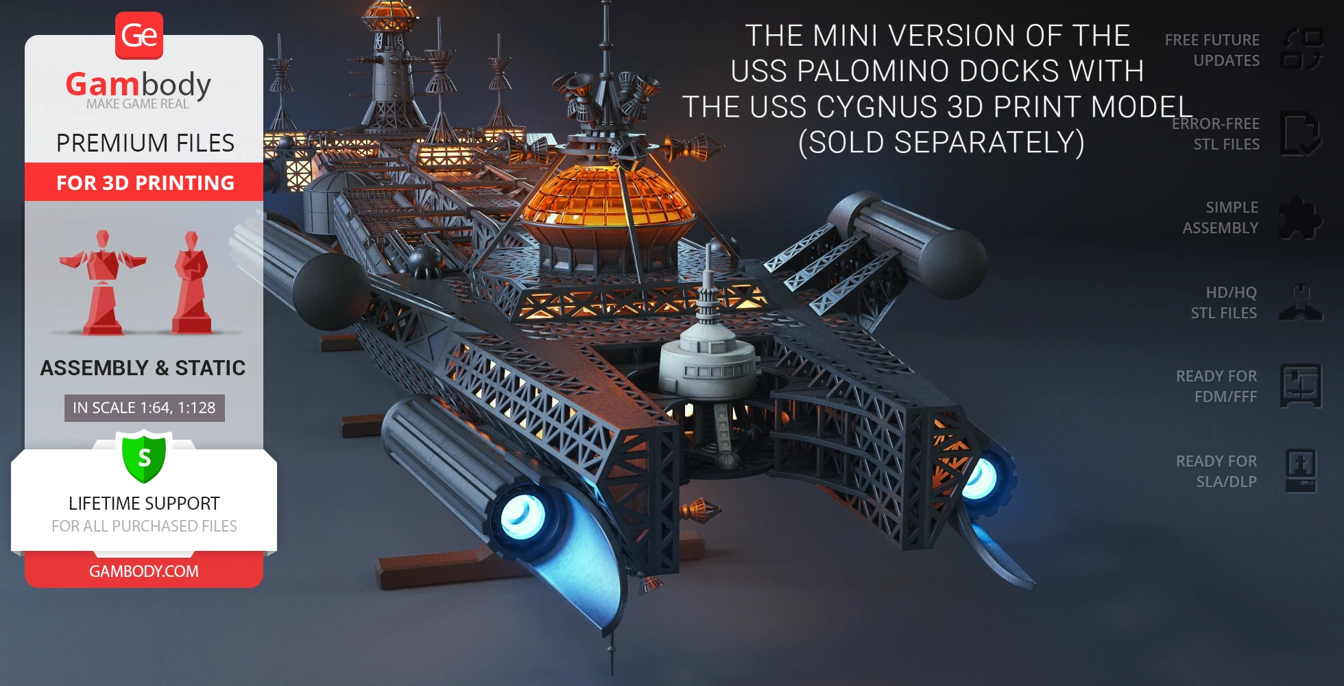 Detailed 3D model of the USS Palomino spaceship with intricate design elements for 3D printing.