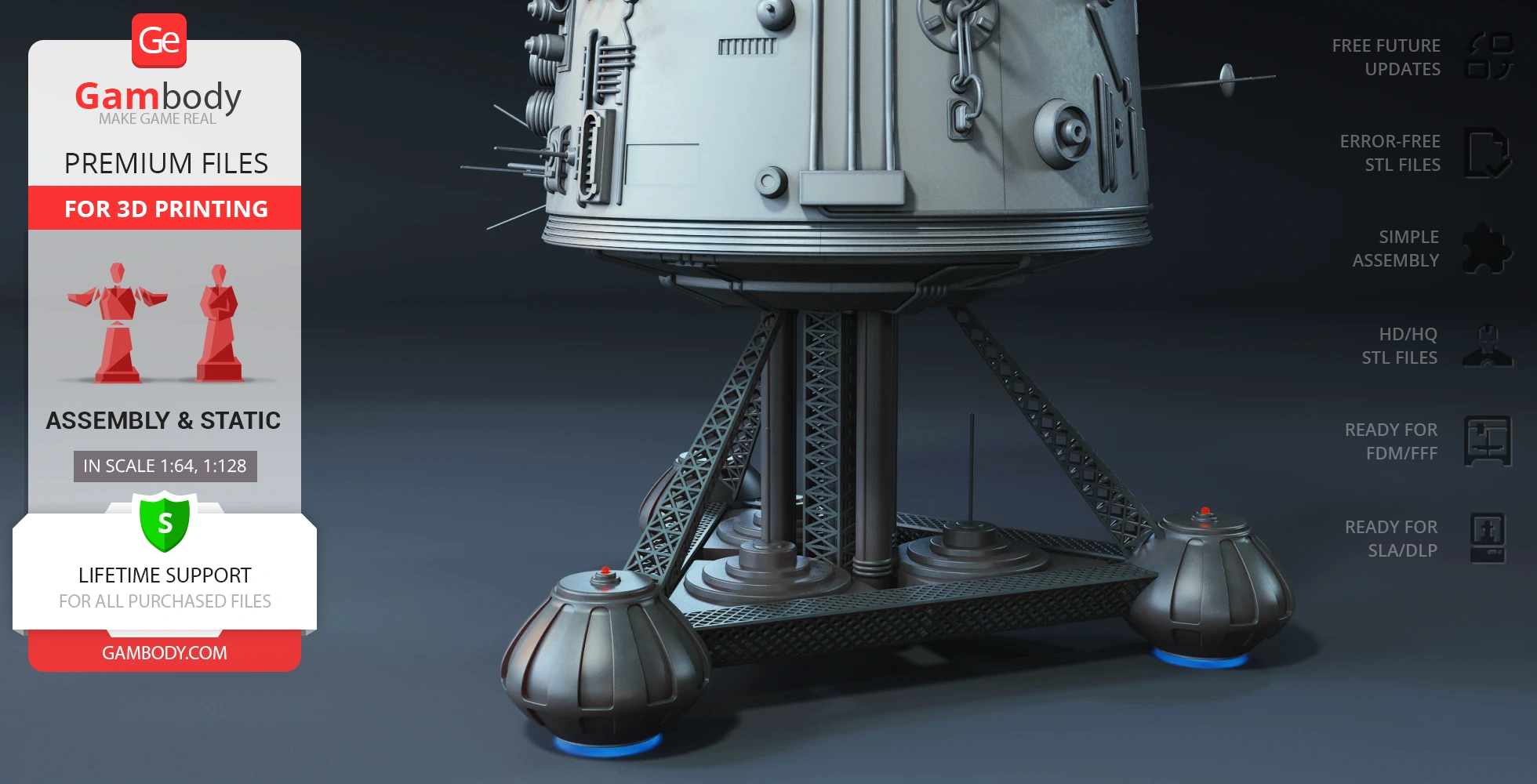Detailed 3D model of USS Palomino spaceship for printing, featuring intricate surface designs and supports.