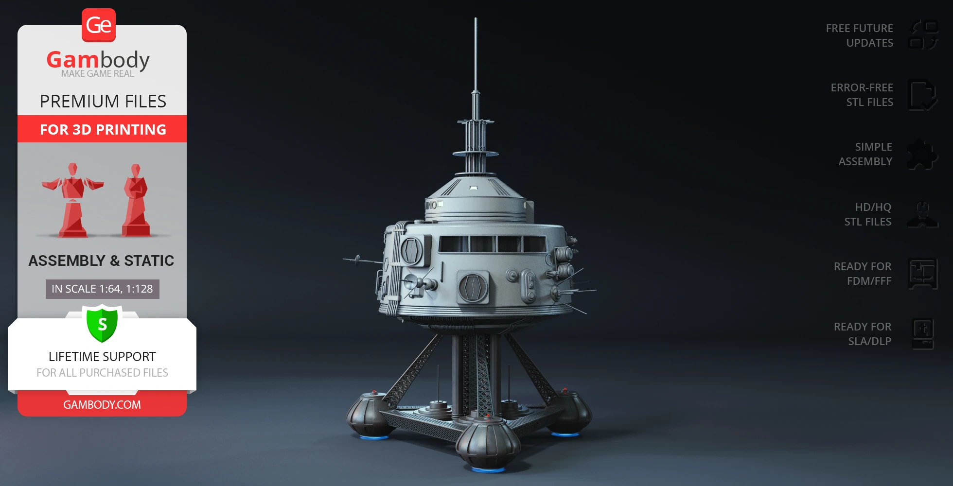 A detailed 3D model of the USS Palomino spaceship on a dark background, suitable for 3D printing.