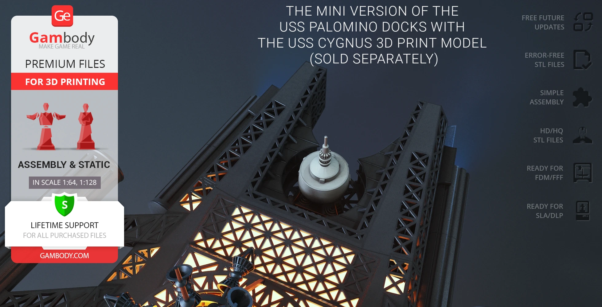 Detailed view of USS Palomino from 'The Black Hole,' ready for 3D printing with premium STL files.