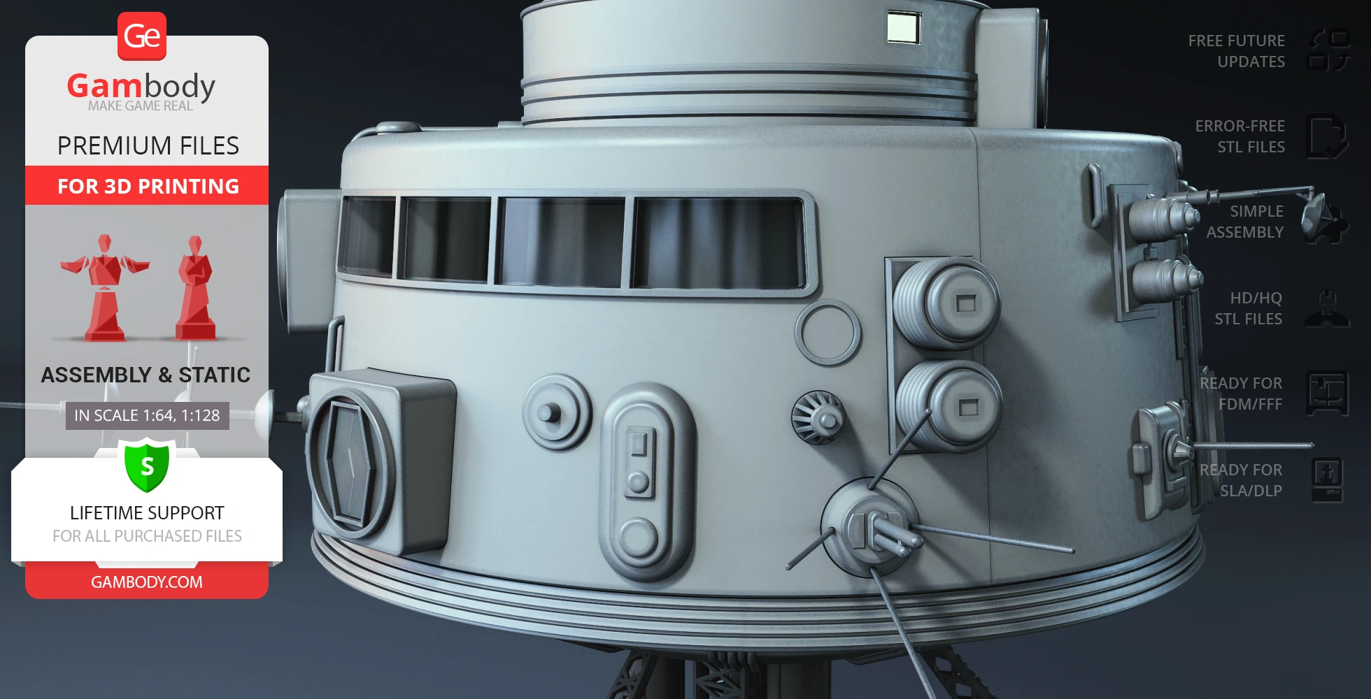 Detailed 3D spaceship model of USS Palomino with intricate surface features for 3D printing.
