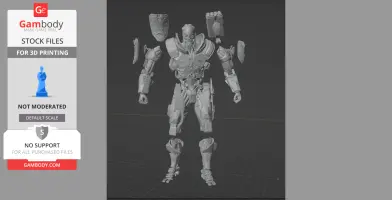 A 3D model of a futuristic armored cyborg with detachable parts for 3D printing.