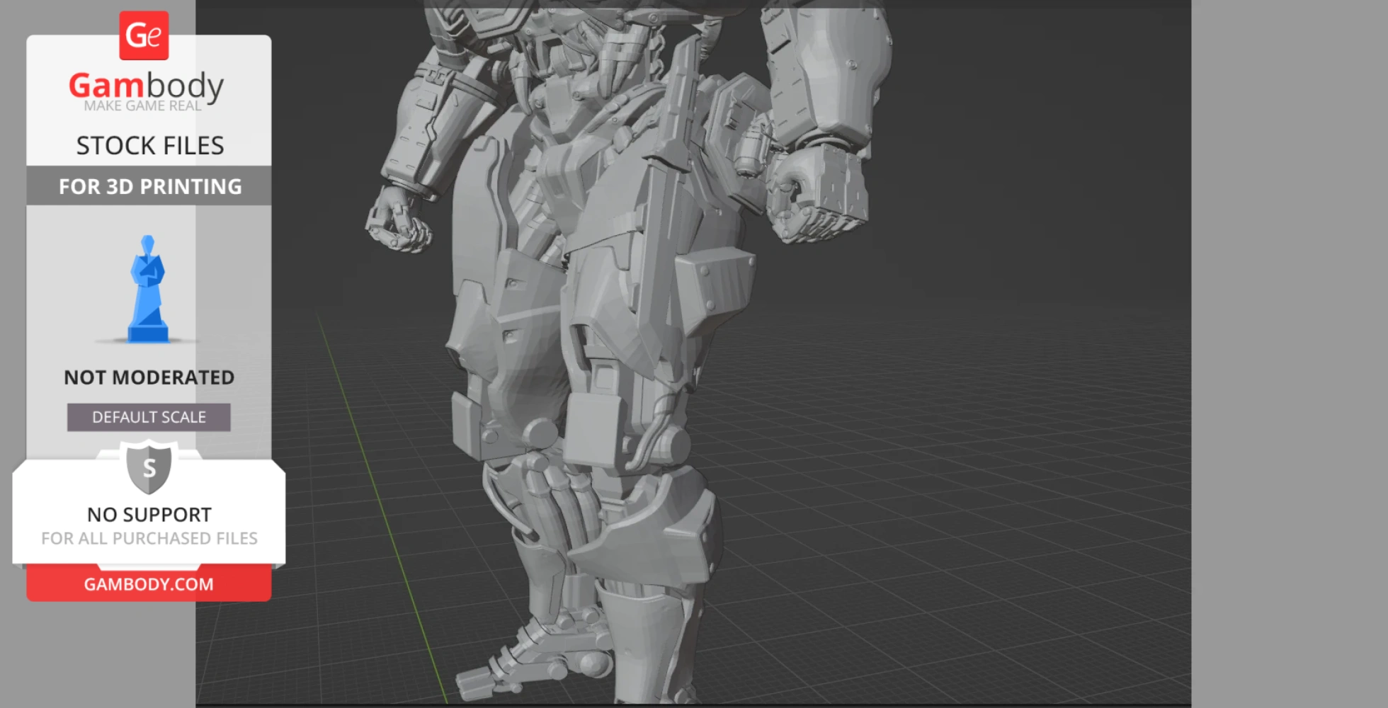 A detailed, mechanical lower torso and legs of a humanoid robot model for 3D printing.