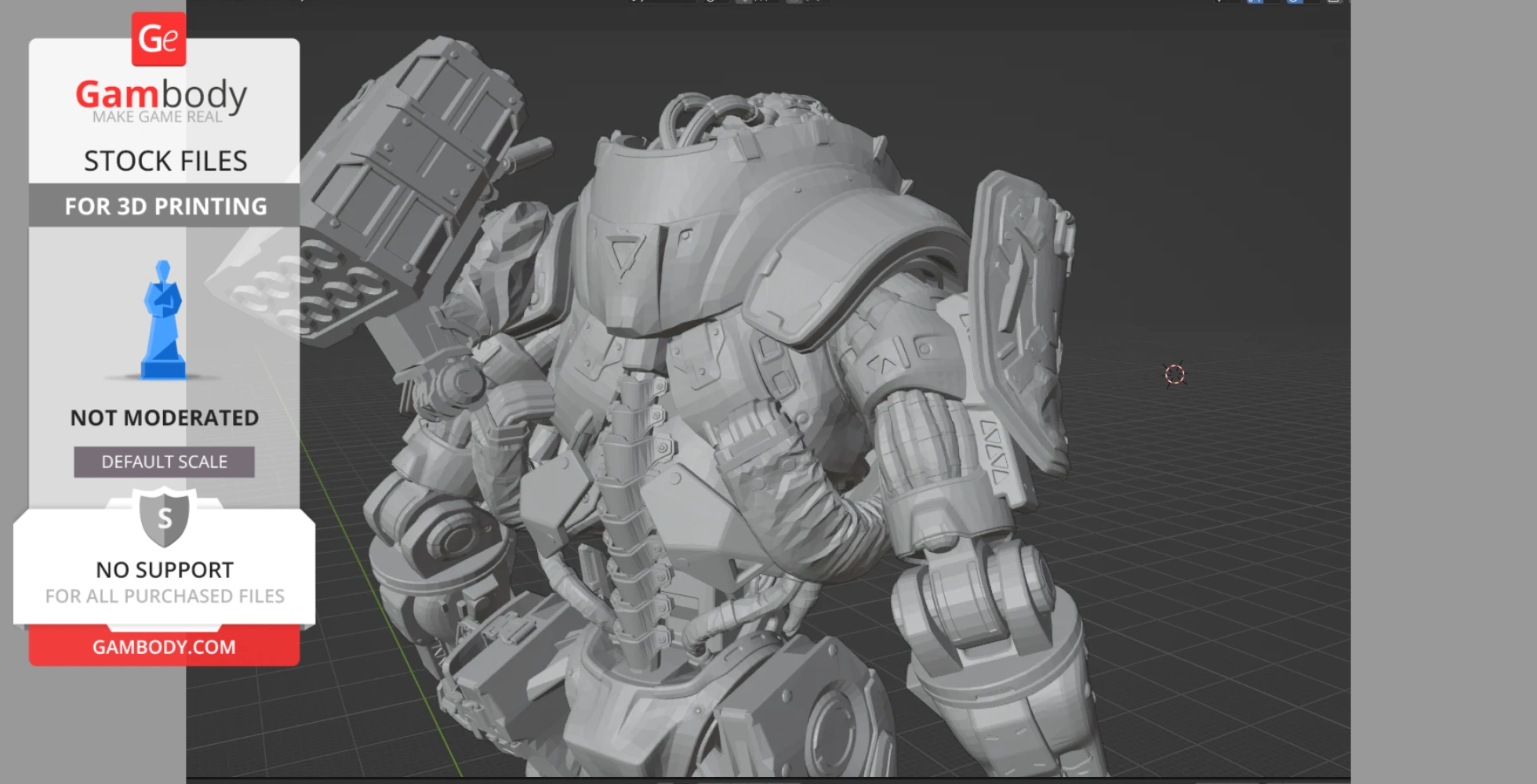 A detailed 3D model of a futuristic armored humanoid robot with intricate mechanical parts.