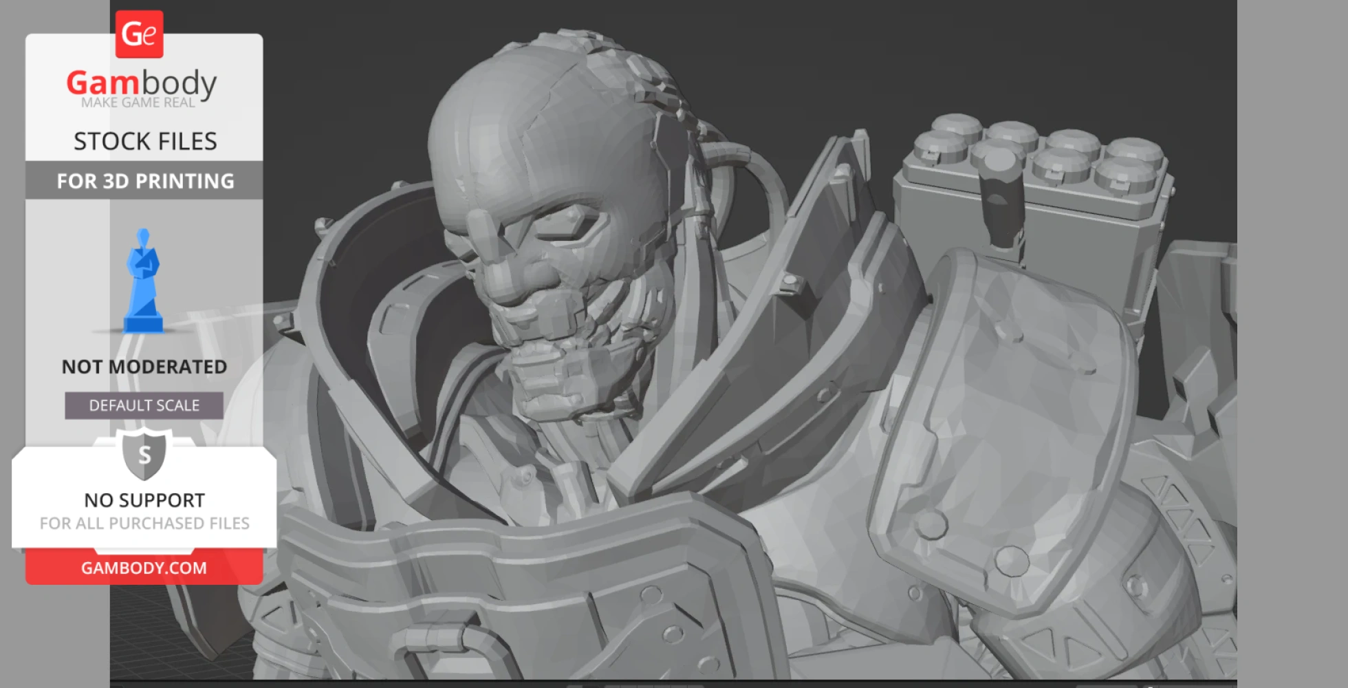 Robotic cybernetic figure with detailed armor, designed for 3D printing.