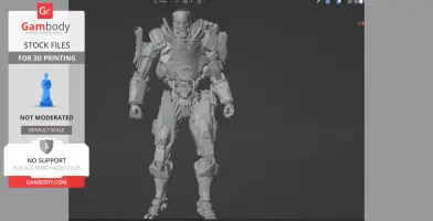 A detailed 3D model of a futuristic armored cyborg, suitable for 3D printing.