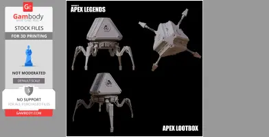 A 3D model of an Apex Legends-inspired lootbox with mechanical legs, designed for 3D printing.