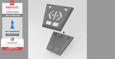 Two-part triangular device with geometric cutouts and textured surface for 3D printing.