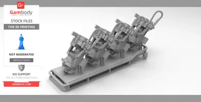 1/24 scale 3D model of a Ghostbusters Proton Pack on a gurney, ready for 3D printing.