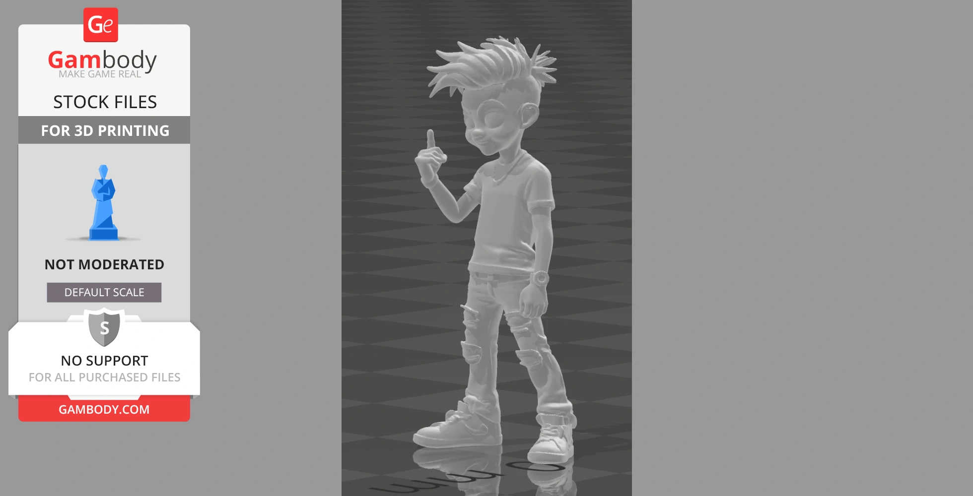 3D model of a teen rocker with spiky hair, wearing ripped jeans and sneakers, gesturing with hand raised.