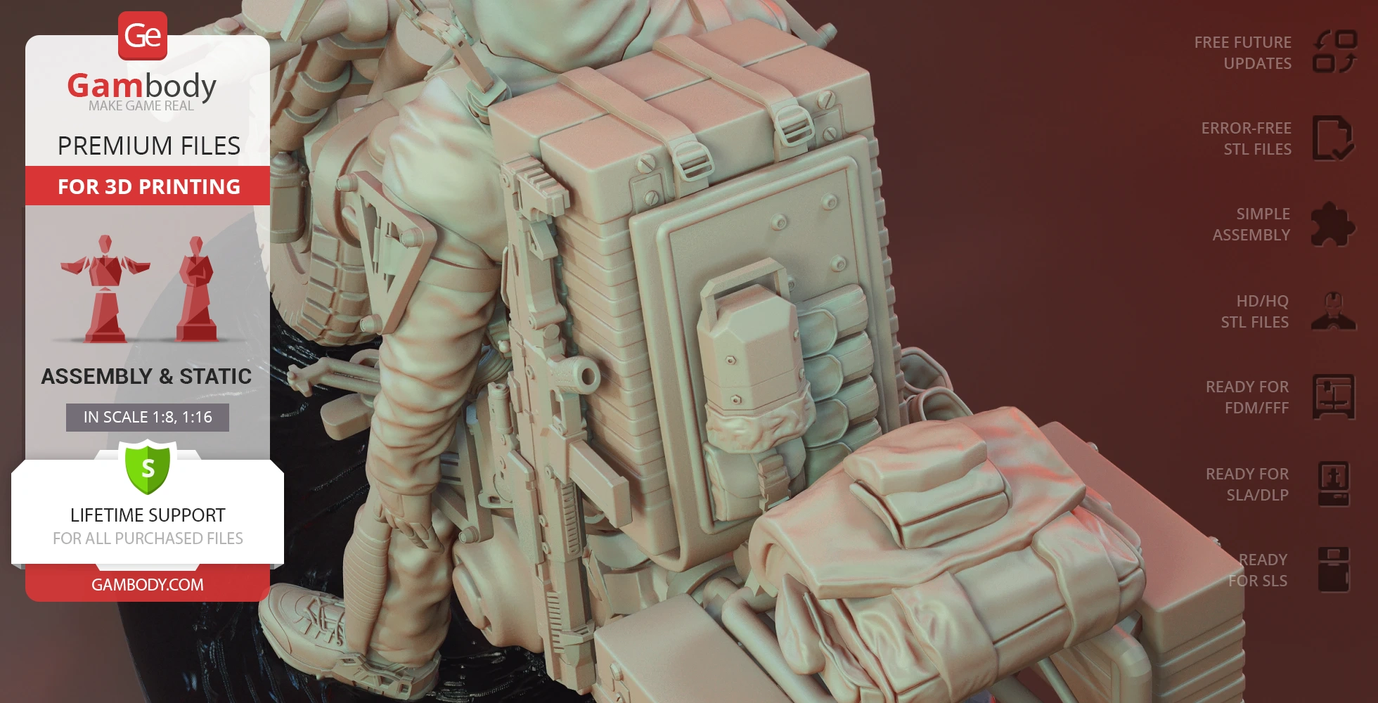 A detailed 3D model of a character with a backpack, ideal for 1:8, 1:16 scale 3D printing.