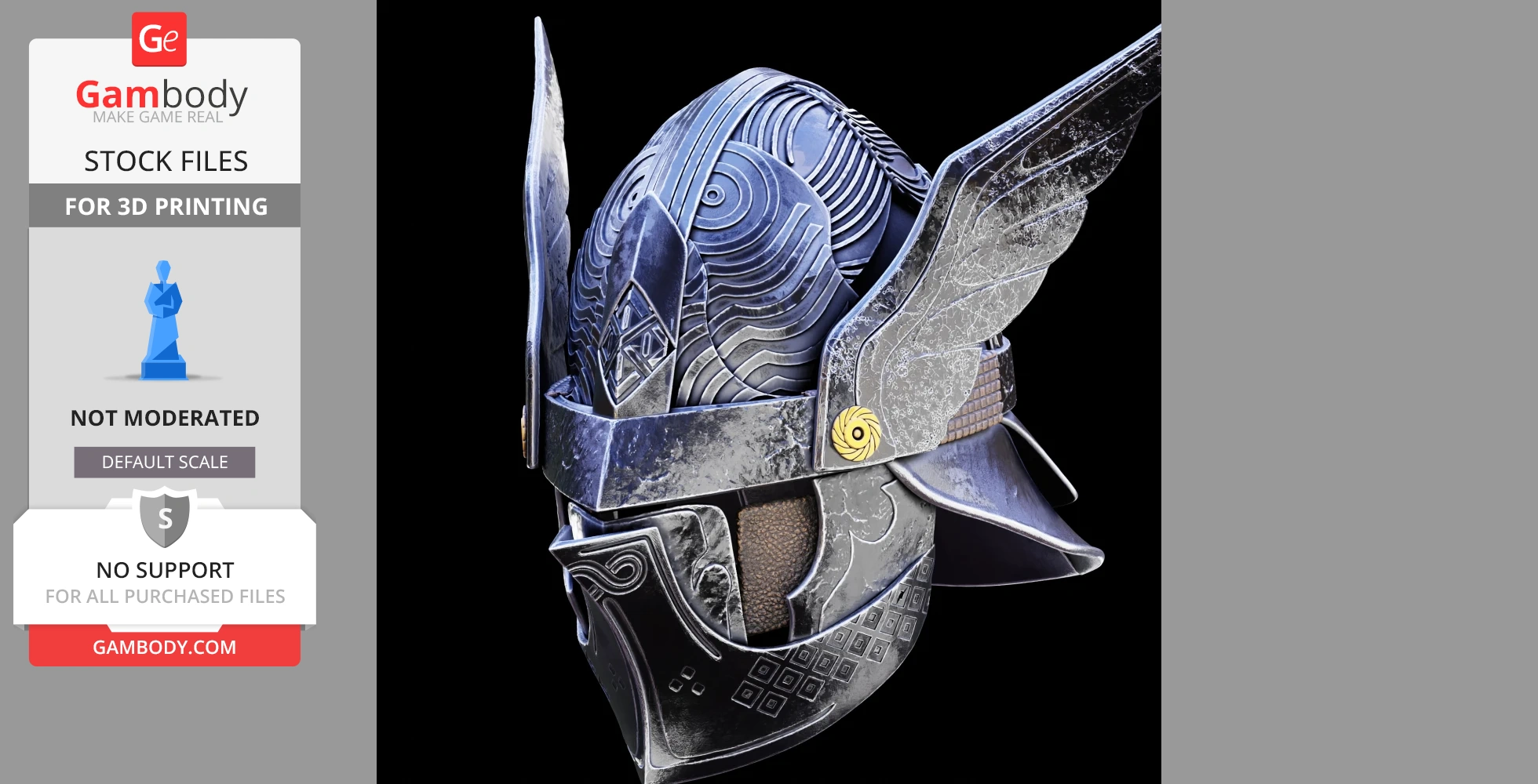 Lifesize ornate helmet with wing-like features from Elden Ring, detailed for 3D printing.