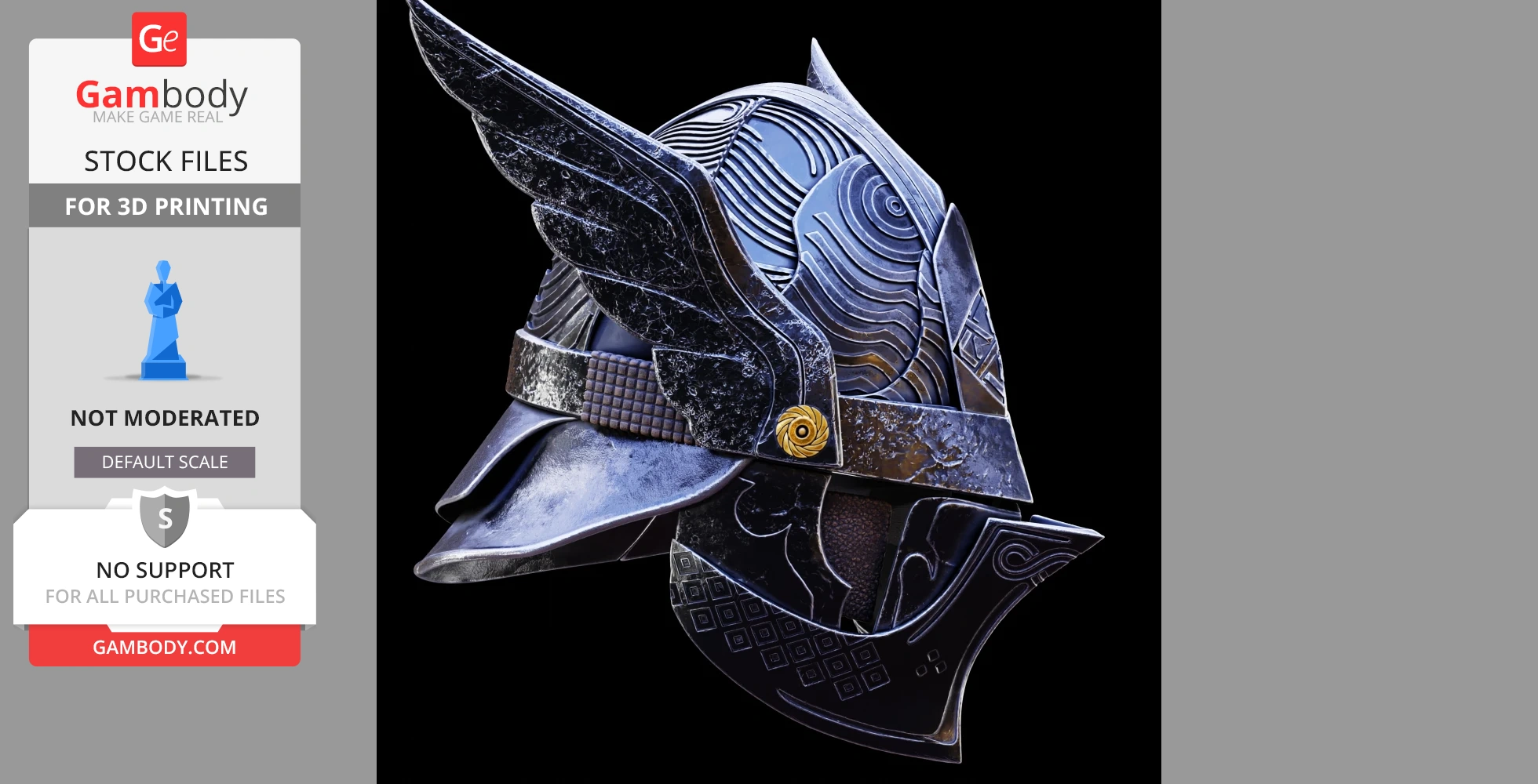 A highly detailed, dark silver helmet with winged design and engraved patterns, inspired by Elden Ring.