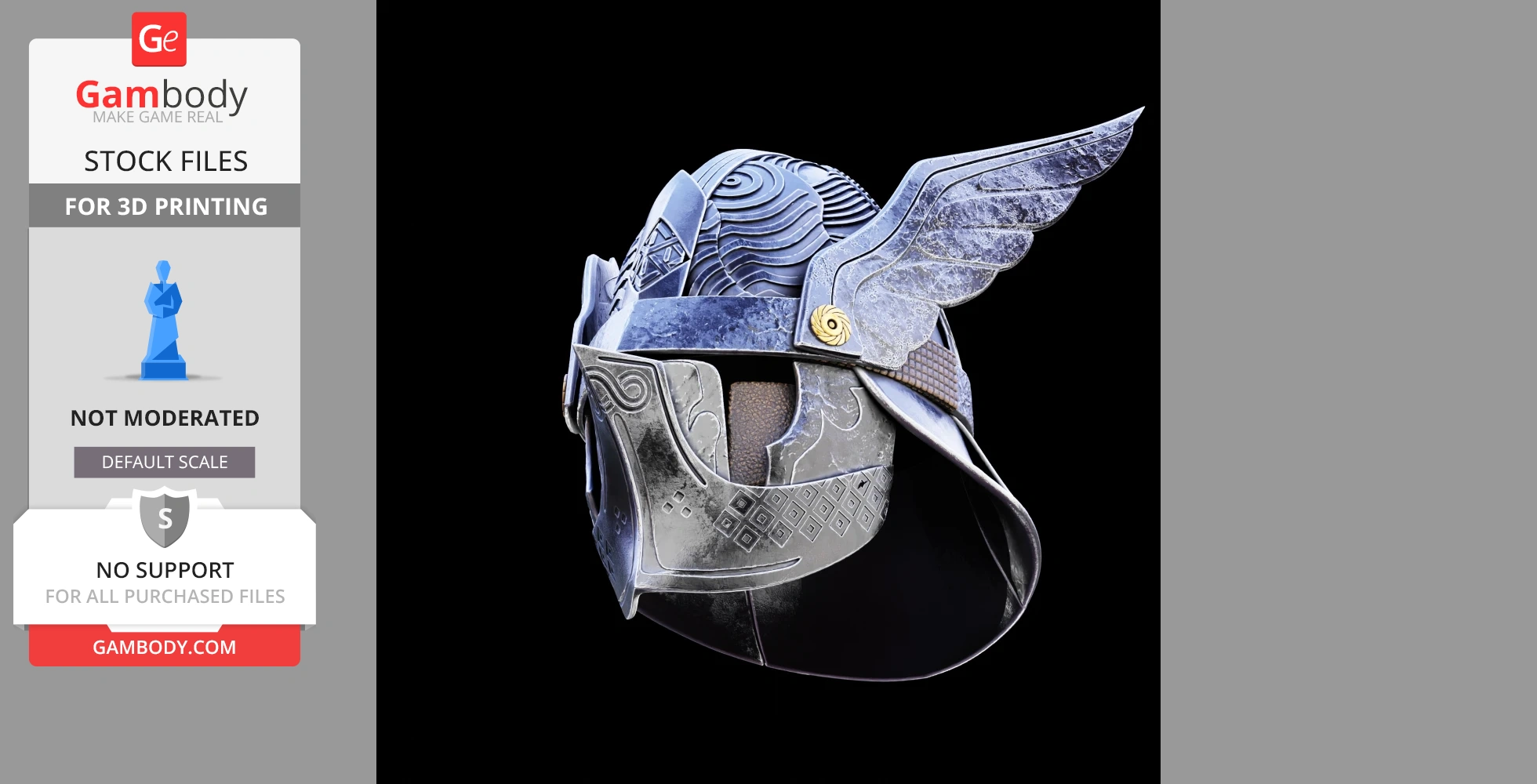 Winged silver helmet with intricate patterns and textures, designed for cosplay in Elden Ring.