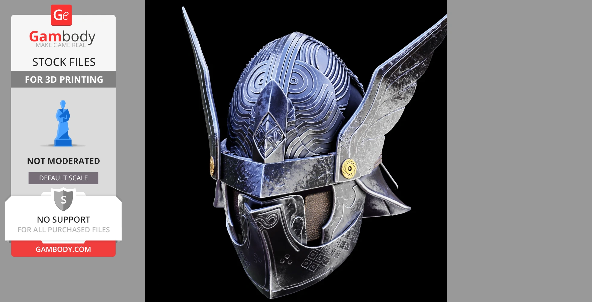 Lifesize ornate cosplay helmet with wing-like accents, inspired by Elden Ring, for 3D printing.
