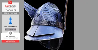 Lifesize detailed helmet with intricate patterns, inspired by Elden Ring, ready for 3D printing.