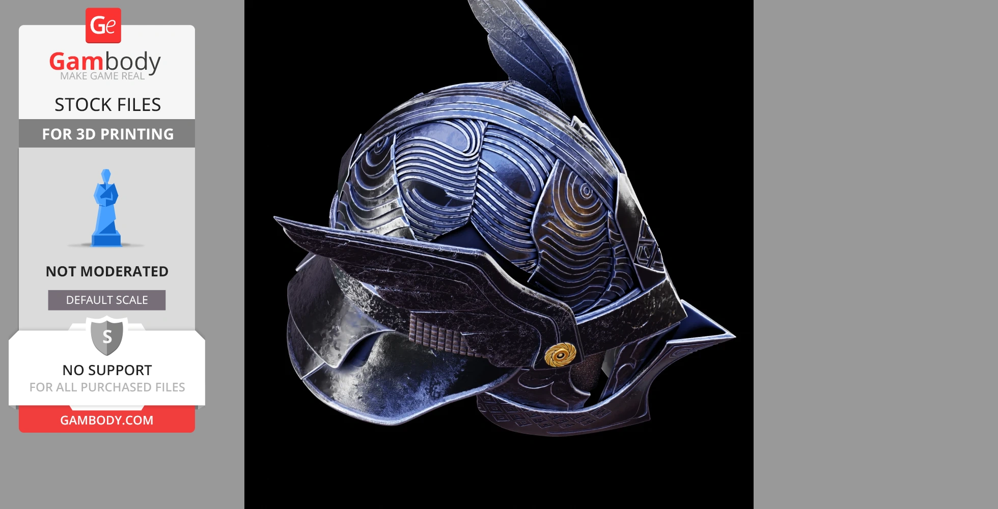 A detailed, lifesize helmet with intricate patterns, designed for cosplay and 3D printing.