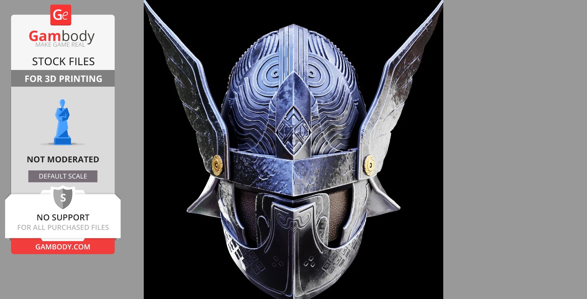 Ornate, silver cosplay helmet with intricate patterns and elongated wings on each side.