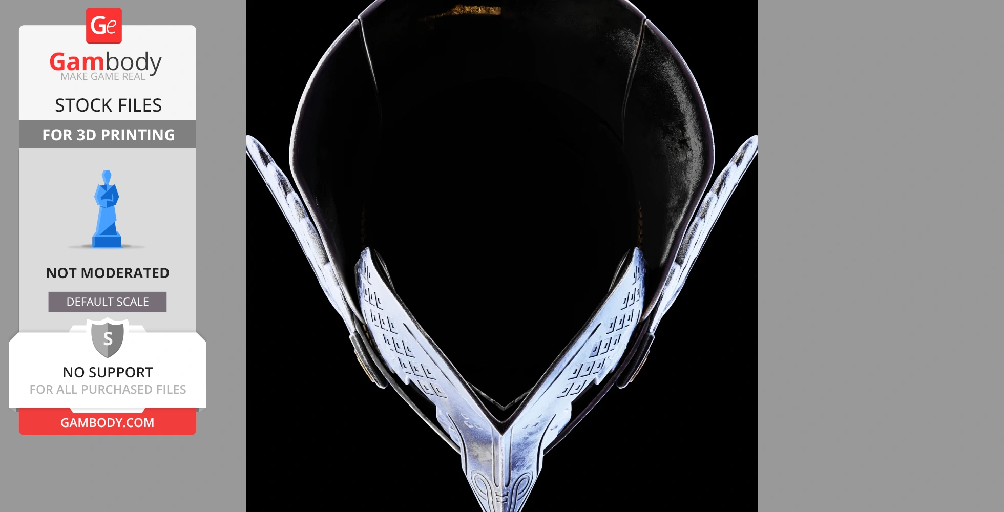 A detailed, metallic, fan-art helmet from Elden Ring designed for 3D printing, viewed from the front.