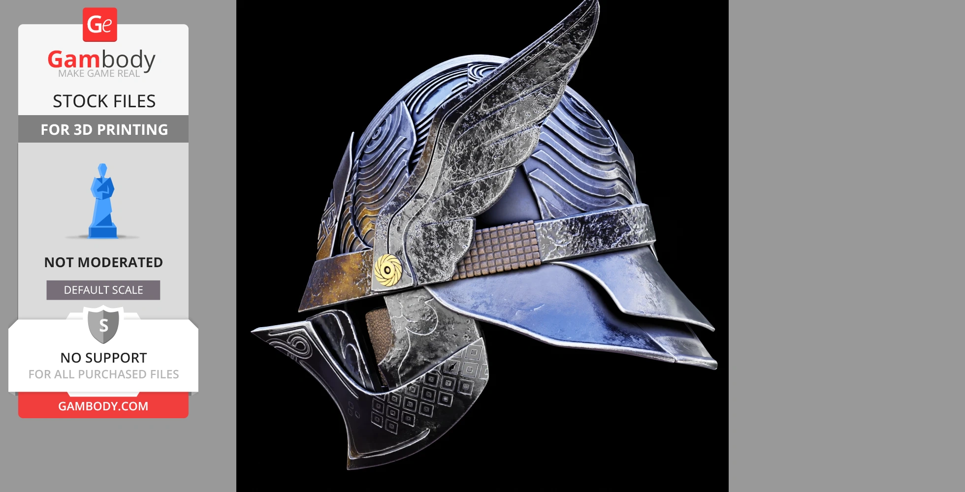A detailed, winged cosplay helmet inspired by Elden Ring, designed for 3D printing.