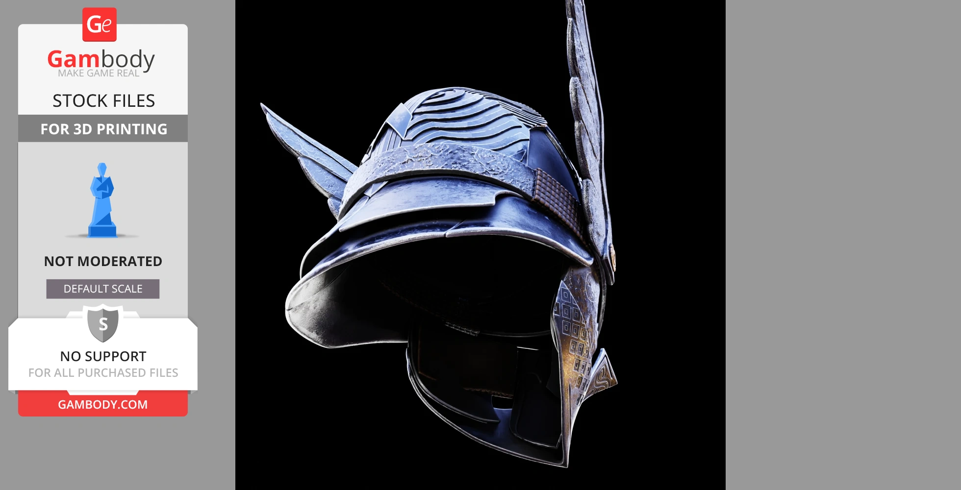 A detailed, lifesize Elden Ring fan art helmet with intricate patterns, designed for 3D printing.