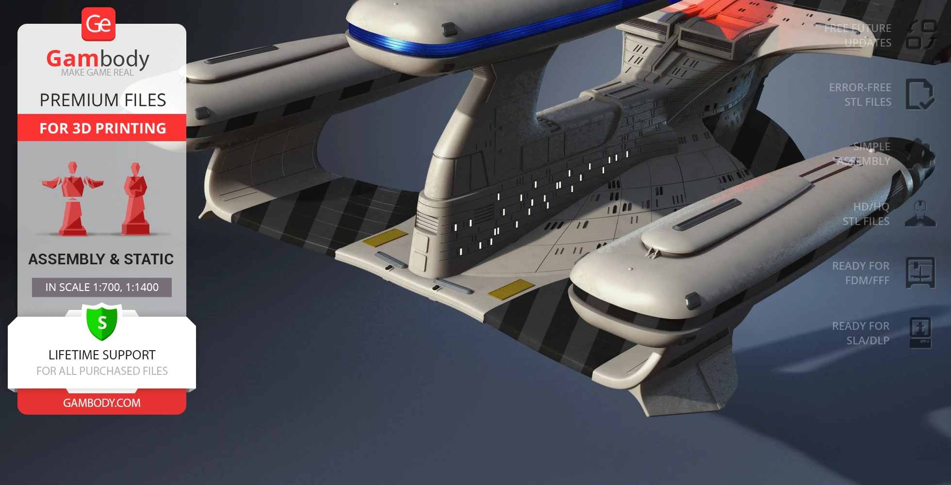 3D model of a Star Trek Galaxy X-Class Dreadnought, designed for 3D printing by Gambody.