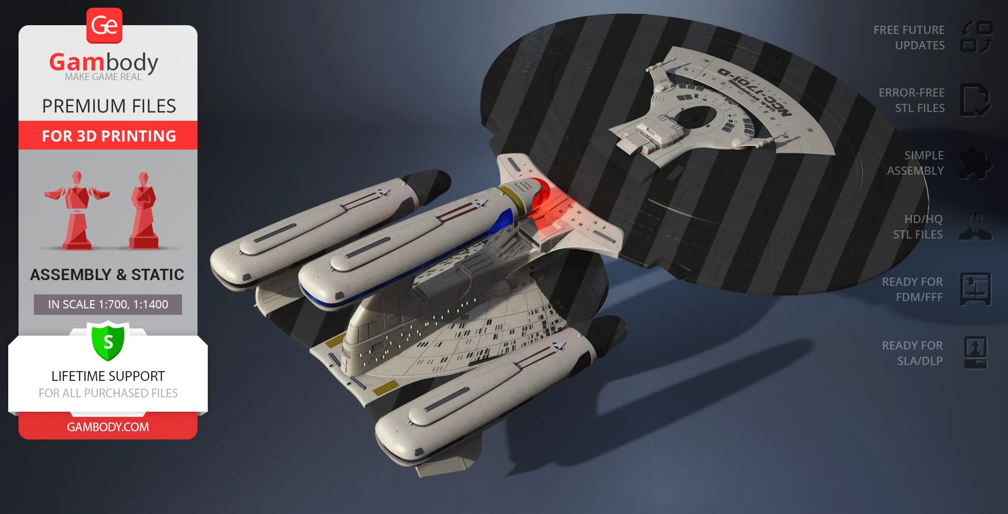 A detailed 3D model of a Star Trek spaceship, designed for assembly and 3D printing.