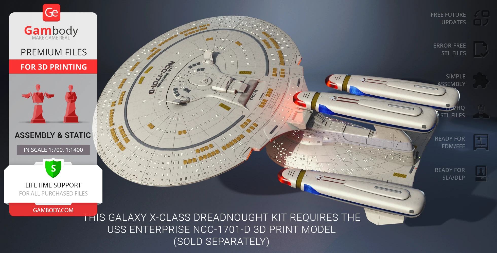 Detailed 3D model of a Galaxy X-Class Dreadnought from Star Trek, showcasing intricate design elements.