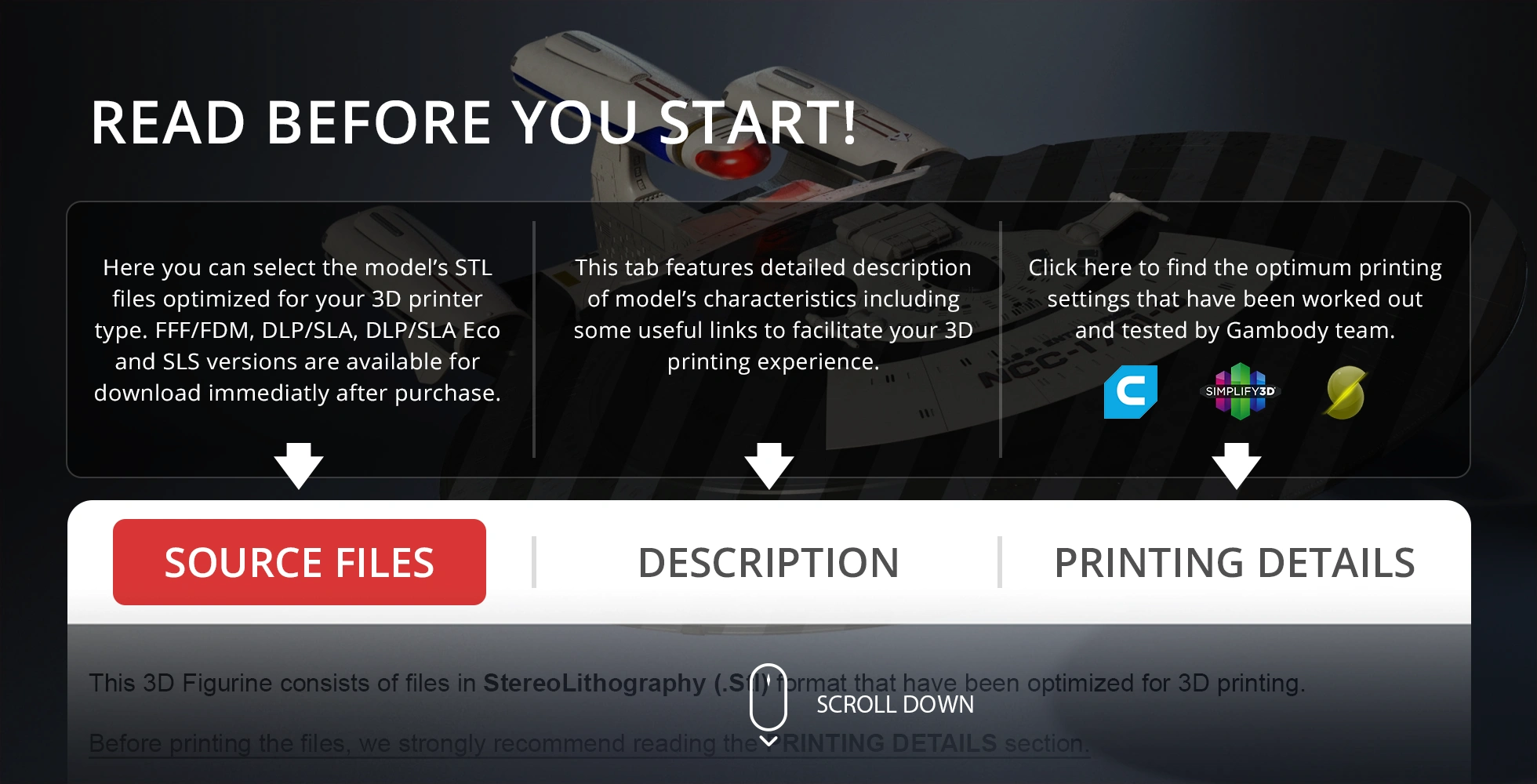 3D model download page for Star Trek Galaxy X-Class Dreadnought with file options and details.