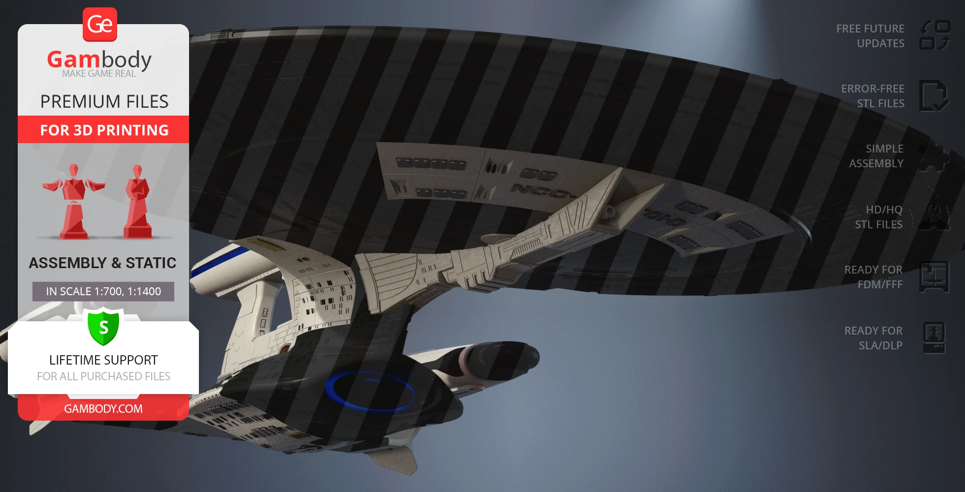 Futuristic starship model with a saucer section, detailed hull, and twin nacelles from Star Trek.