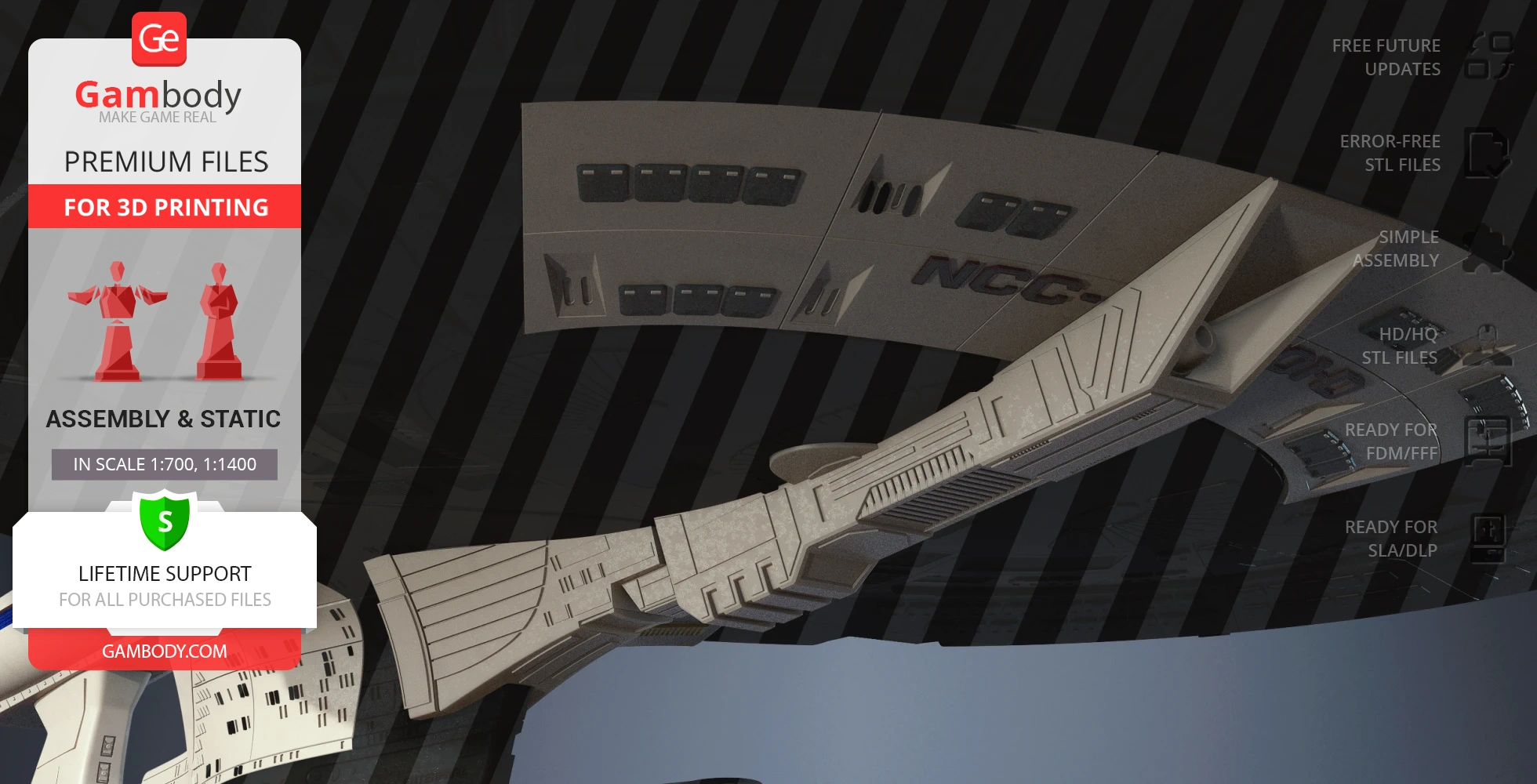 A detailed view of a Star Trek Galaxy X-Class Dreadnought 3D model with intricate paneling and markings.