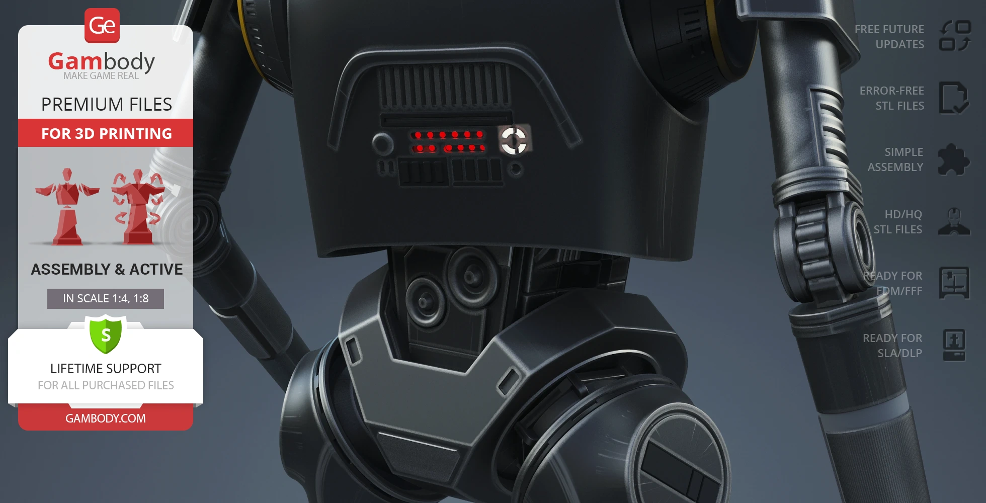 A detailed 3D model of the droid K-2SO from Star Wars, designed for 3D printing.
