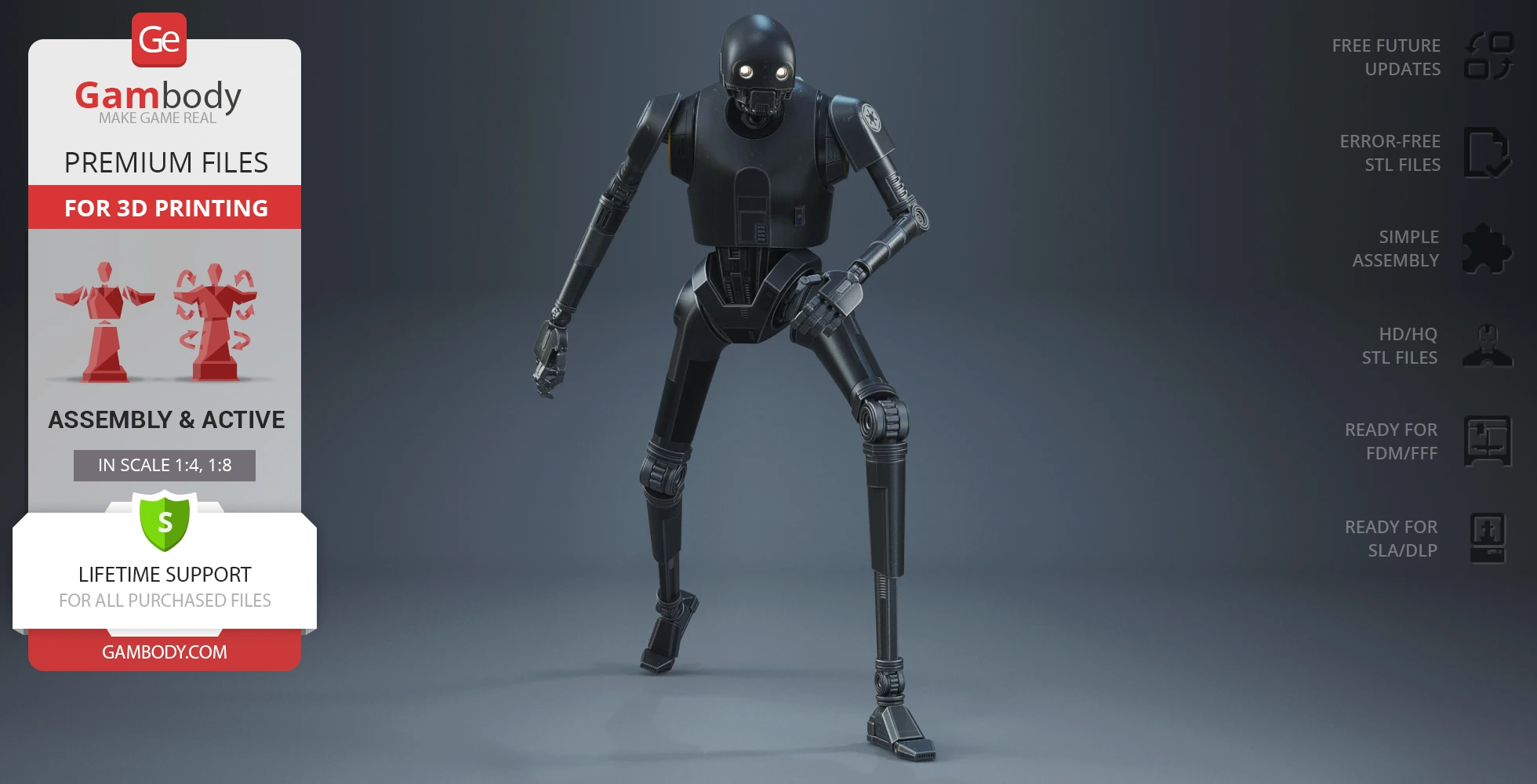 A detailed 3D model of K-2SO droid from Star Wars, ready for 3D printing.