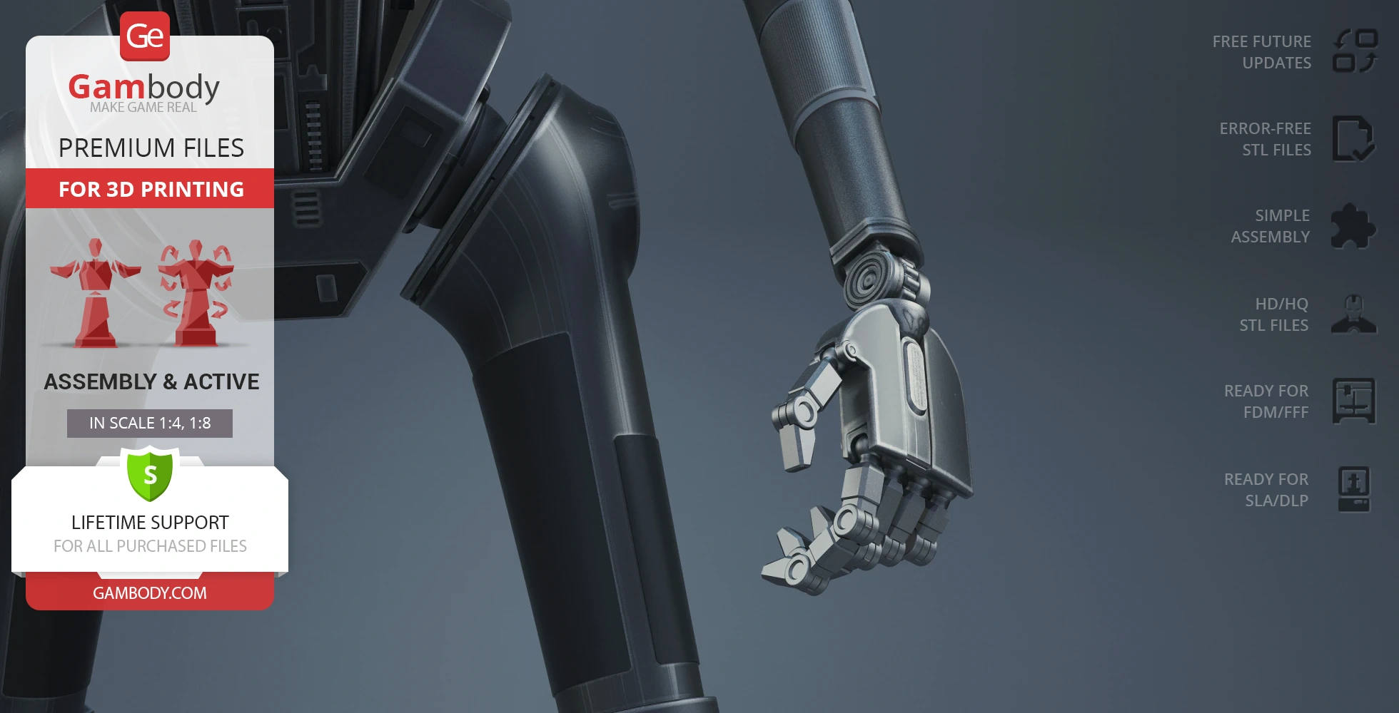 Detailed 3D model of a robotic arm and leg from a fictional droid, designed for 3D printing.