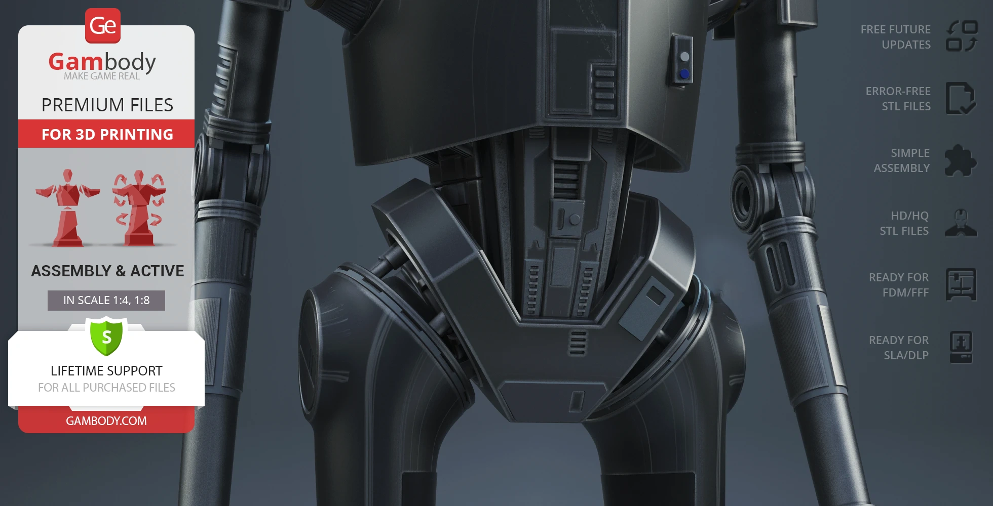 Detailed 3D model of K-2SO droid for 3D printing, showcasing intricate mechanical design.