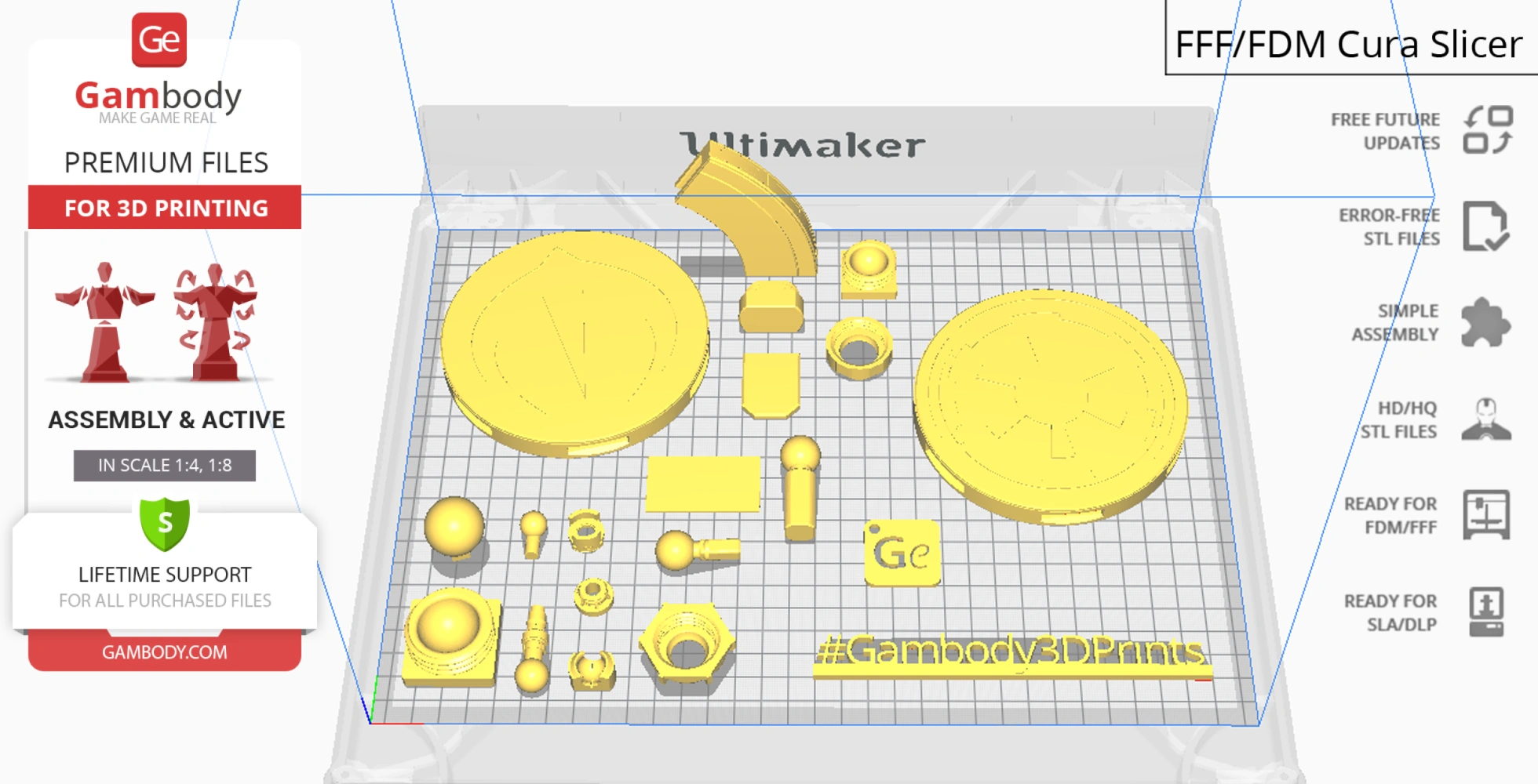 3D model layout for K-2SO parts in a slicing software, ready for 3D printing assembly.