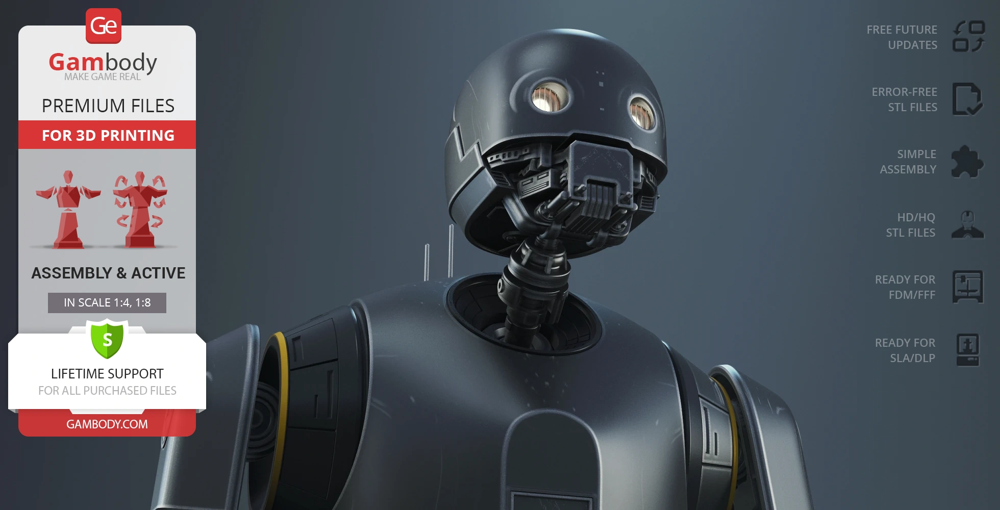 A detailed 3D model of the droid K-2SO from Star Wars, designed for 3D printing.