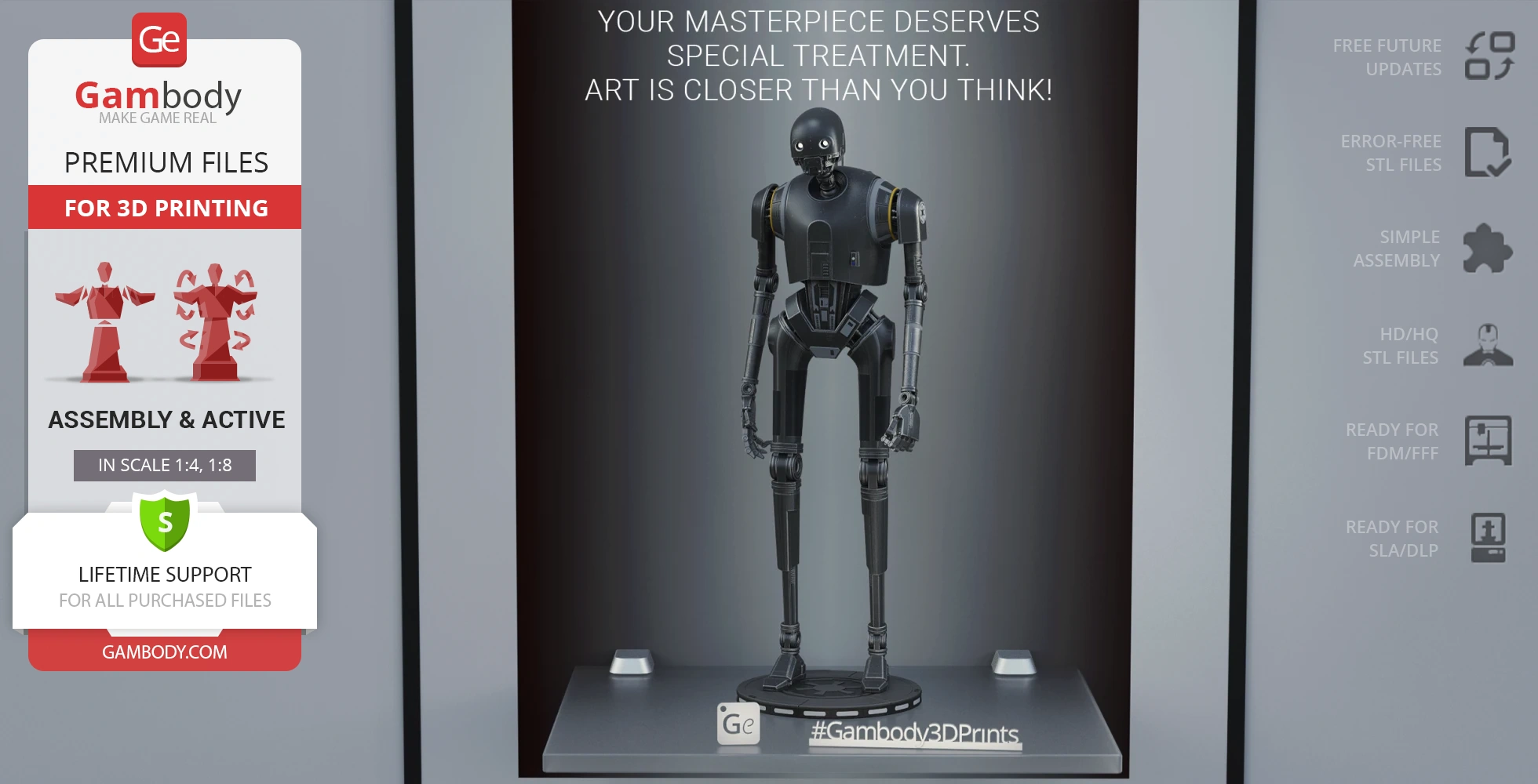 3D model of the K-2SO droid from Star Wars displayed for 3D printing by Gambody.