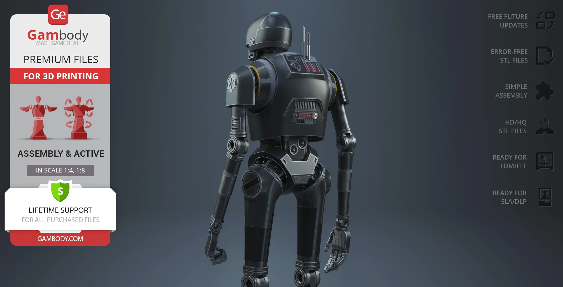 3D model of K-2SO droid from 'Star Wars Rogue One' for printing, shown from the back.