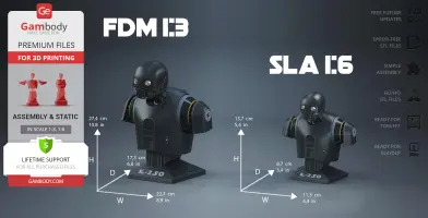K-2SO bust from Star Wars for 3D printing, available in two scales: 1:3 and 1:6, by Gambody.