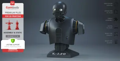 3D model of K-2SO droid bust from Star Wars: Rogue One, designed for 3D printing.