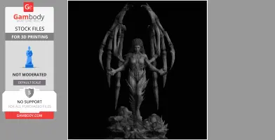 A detailed 3D model of a humanoid figure with intricate wings, ready for 3D printing.