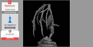 A detailed 3D model of a character with large, claw-like wings and textured base for printing.